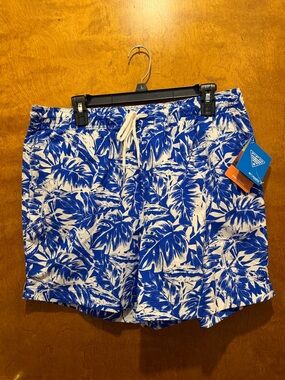 Columbia women’s blue & white tropical fish swim trunks board shorts new size L